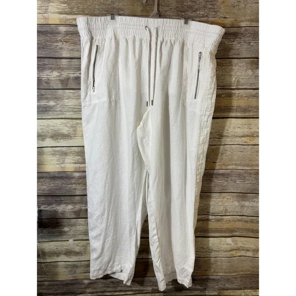 Athleta Cabo Linen Wide Leg Pant White 100% Linen Plus Size 22 Summer Resort - Picture 2 of 6